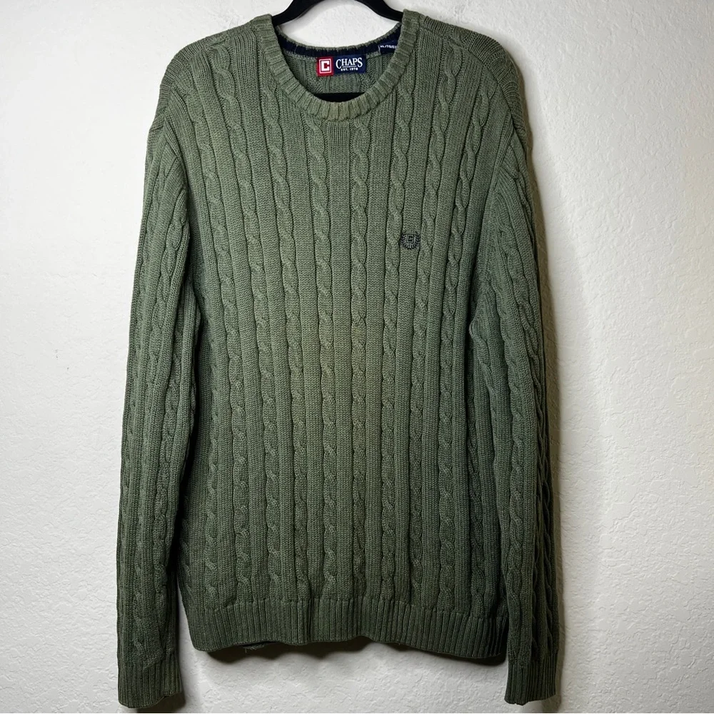Vintage Chaps 100% cotton Green Cable-knit Sweater in size XL